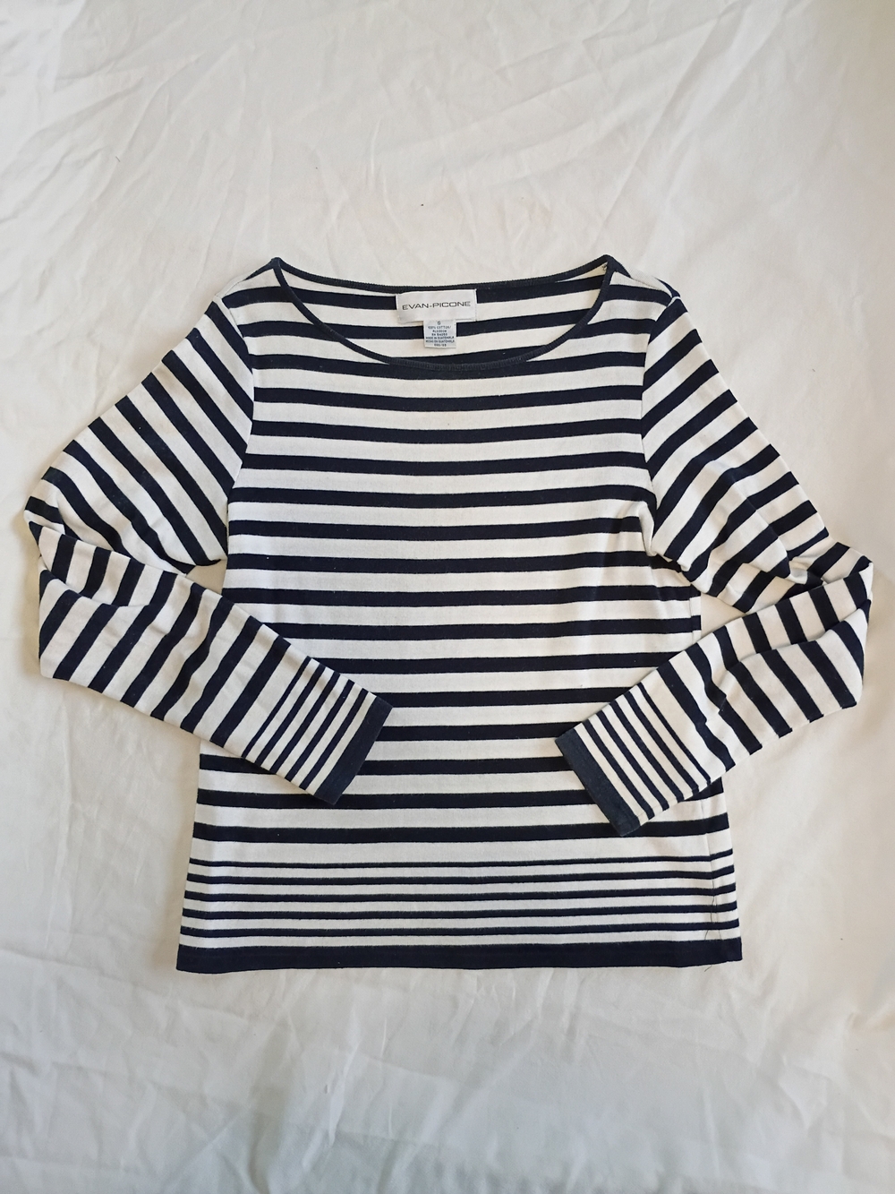 EUC Evan Picone Navy and White Striped Long Sleeve Tunic Top